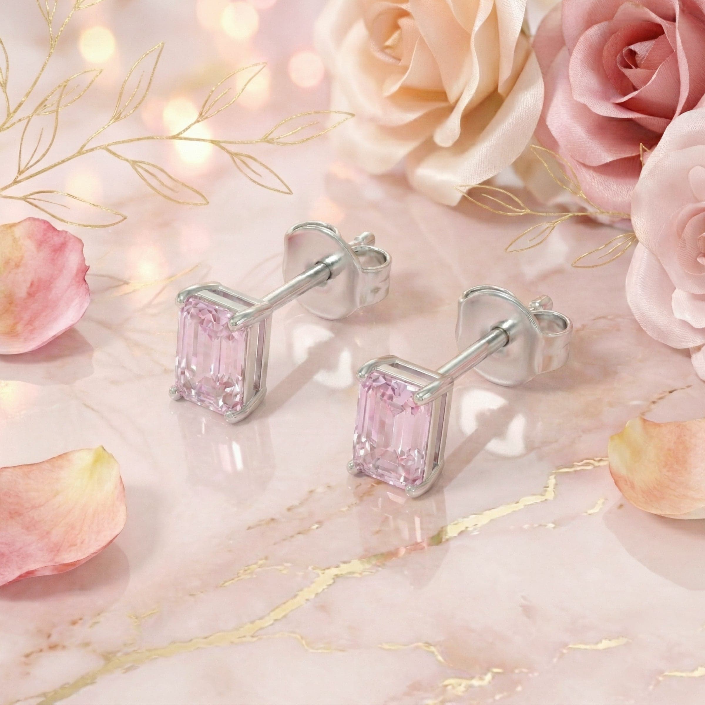 Pink Rectangle Diamond Earrings